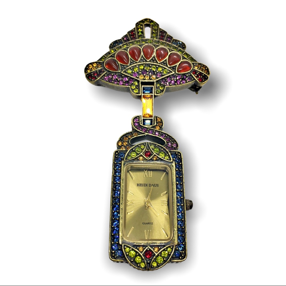 Heidi Daus Art Deco Time Piece Crystal Brooch Pin